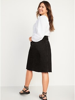 Higher-High Waisted Split-Front Midi Jean Pencil Skirt for Women