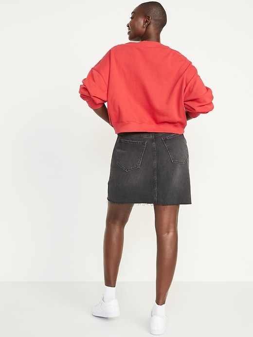 Image number 6 showing, Higher High-Waisted Button-Fly Black Frayed-Hem Jean Skirt for Women
