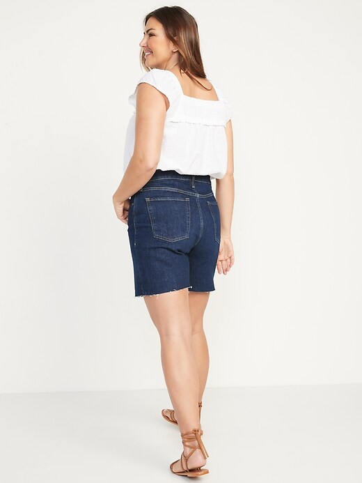 Image number 6 showing, Extra High-Waisted Button-Fly Sky-Hi Straight Cut-Off Jean Shorts for Women -- 7-inch inseam