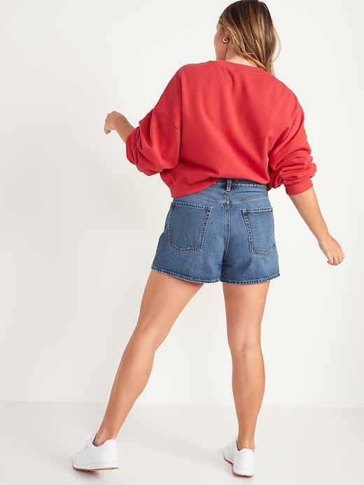 Image number 6 showing, High-Waisted Button-Fly Slouchy Straight Non-Stretch Jean Shorts for Women -- 3-inch inseam