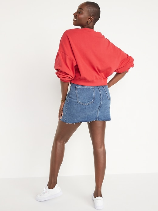 Image number 6 showing, High-Waisted Button-Fly O.G. Straight Split-Front Cut-Off Jean Mini Skirt