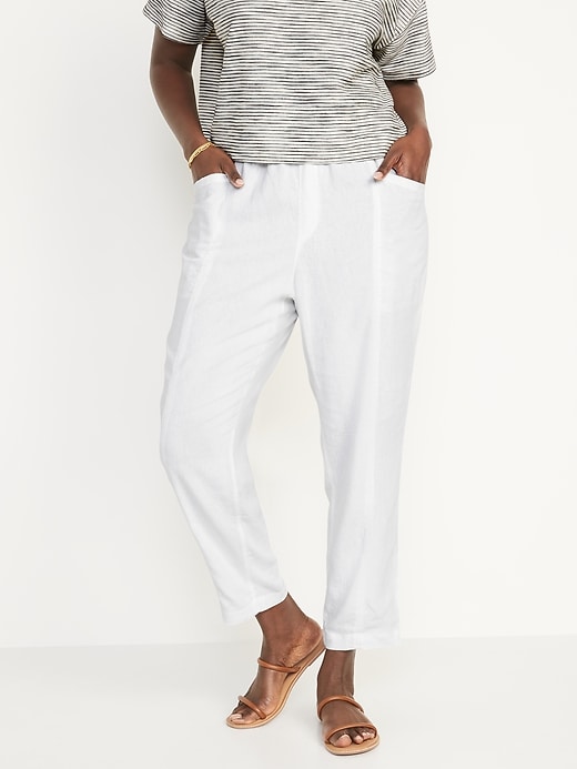 Image number 5 showing, High-Waisted Cropped Linen-Blend Straight-Leg Pants for Women