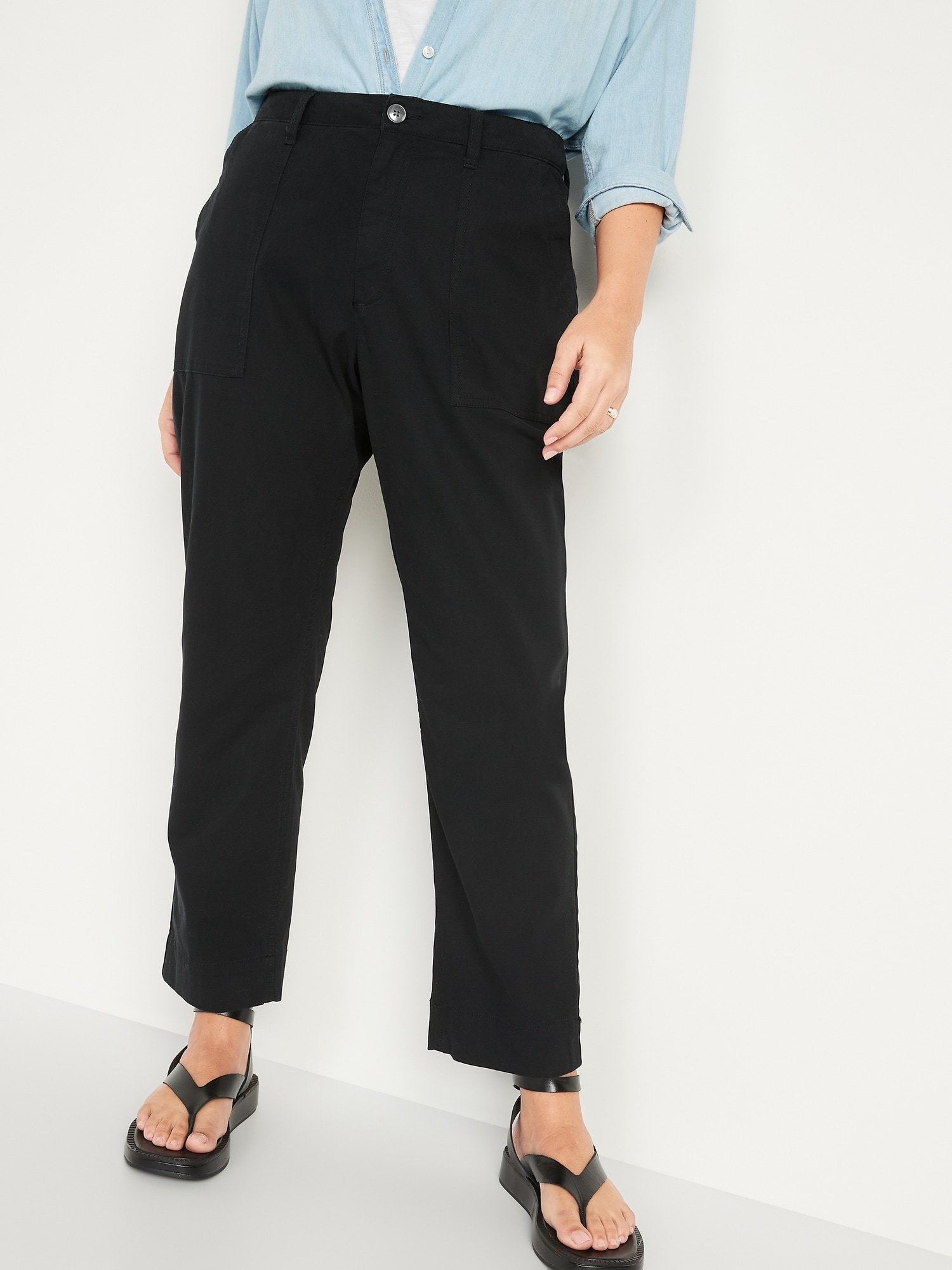 High-Waisted Straight Canvas Workwear Pants for Women