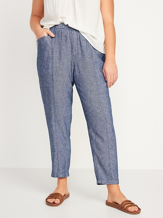 Image number 5 showing, High-Waisted Cropped Linen-Blend Pants for Women