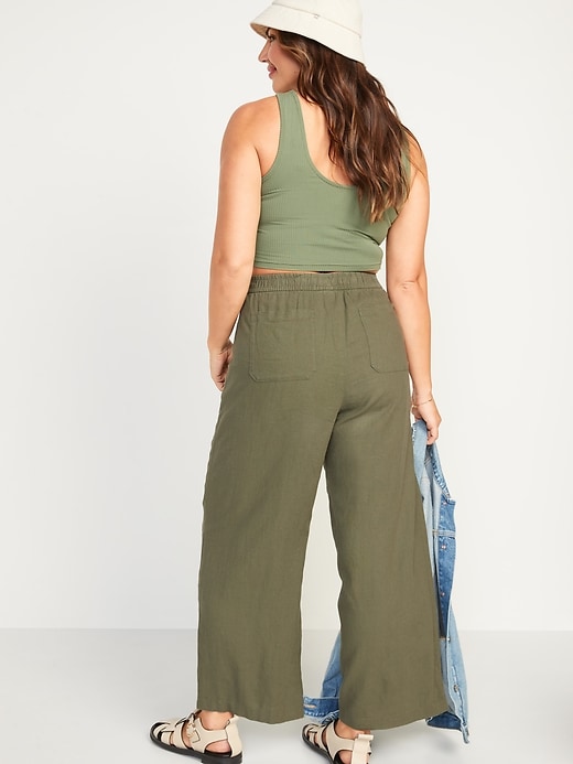 Image number 6 showing, High-Waisted Linen-Blend Wide-Leg Pants for Women