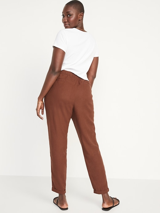 Image number 6 showing, High-Waisted Cropped Linen-Blend Pants