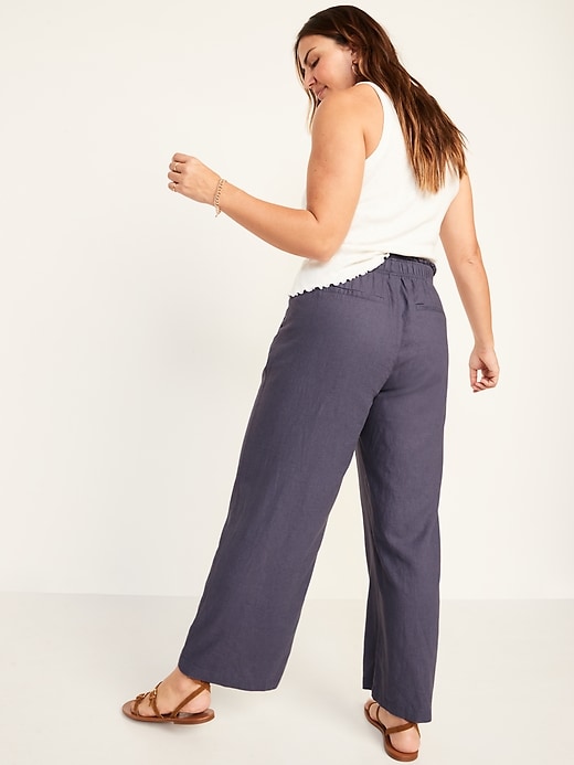Image number 6 showing, High-Waisted Lettuce-Edge Linen-Blend Culotte Pants for Women