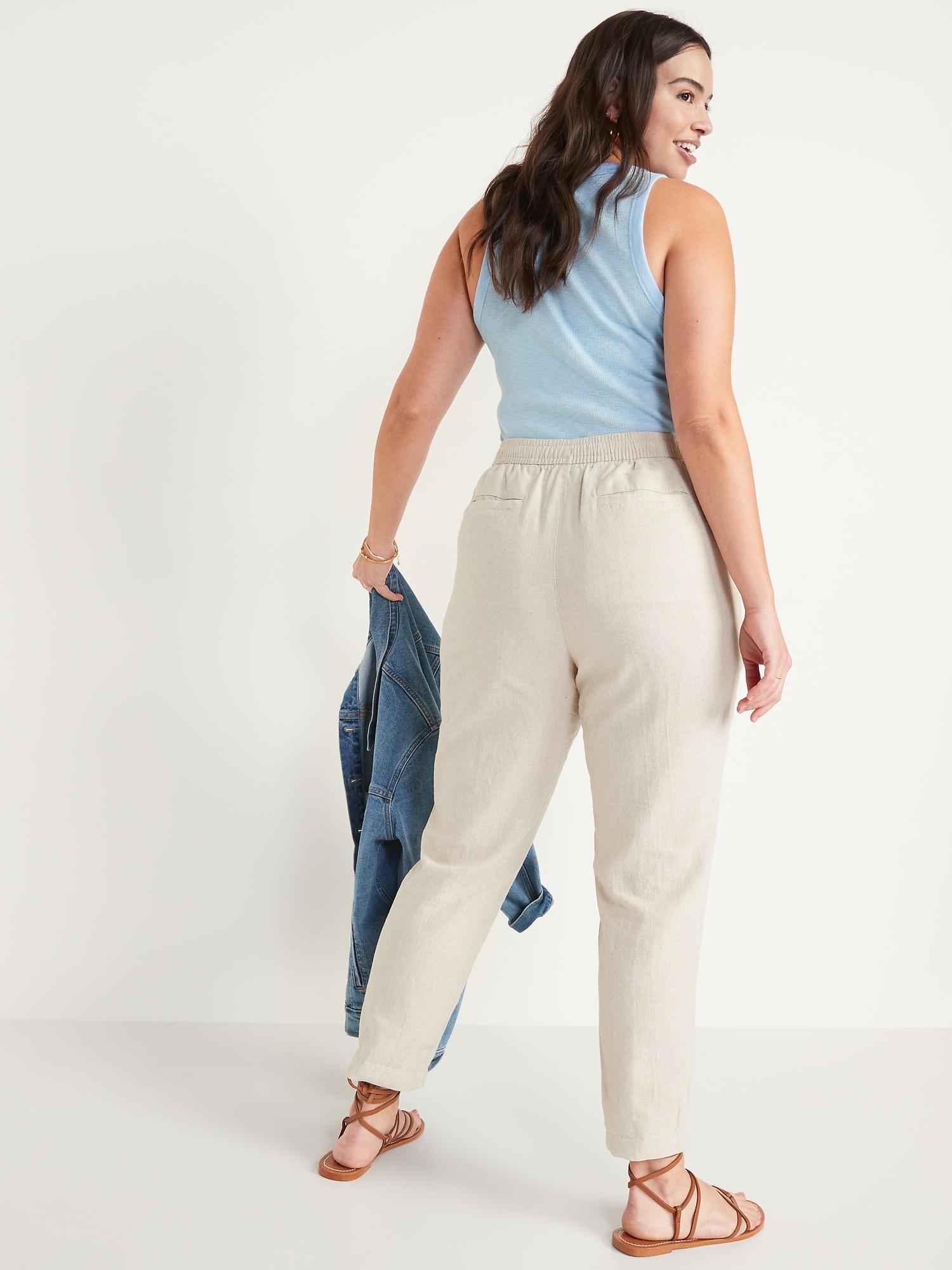 High-Waisted Cropped Linen-Blend Pants for Women