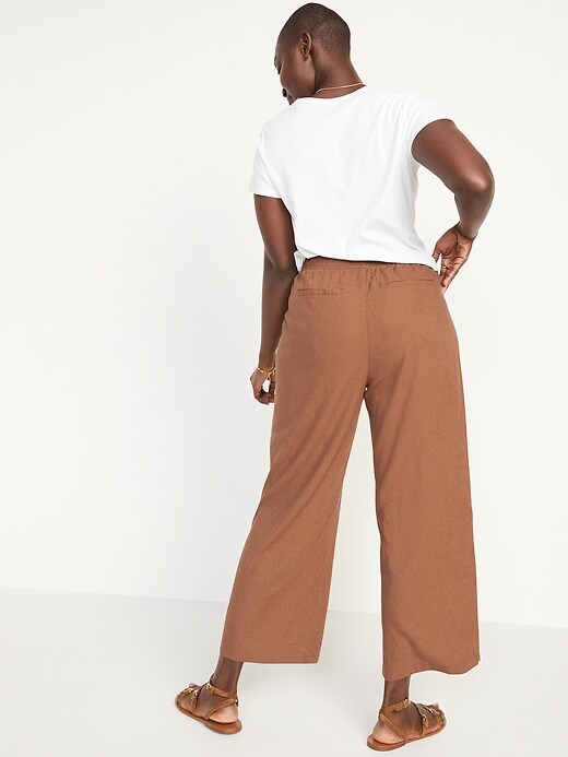 Image number 6 showing, High-Waisted Lettuce-Edge Linen-Blend Culotte Pants for Women