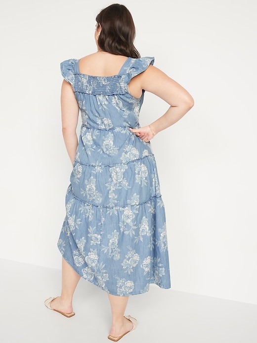Image number 6 showing, Flutter-Sleeve Floral Tiered Smocked Midi Swing Dress