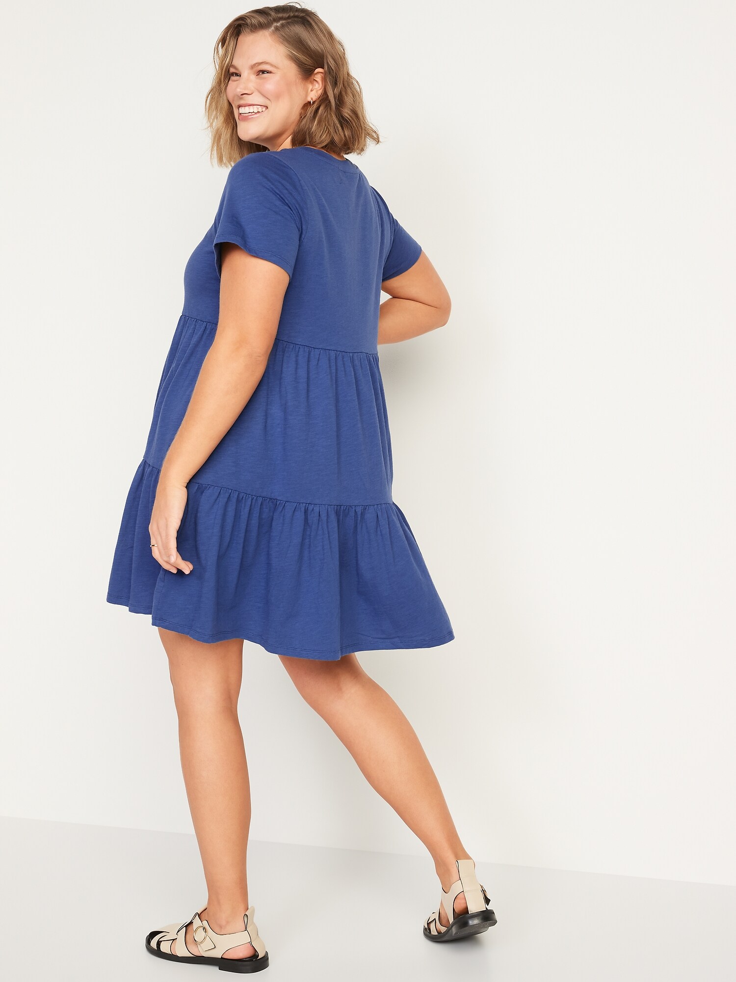 Short-Sleeve Tiered Slub-Knit Mini Swing Dress for Women | Old Navy