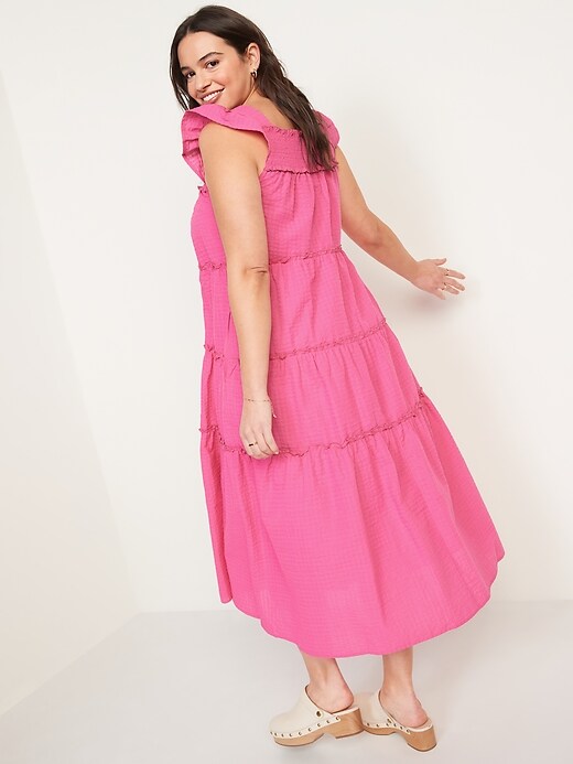Image number 6 showing, Flutter-Sleeve Printed Tiered Smocked Midi Swing Dress for Women