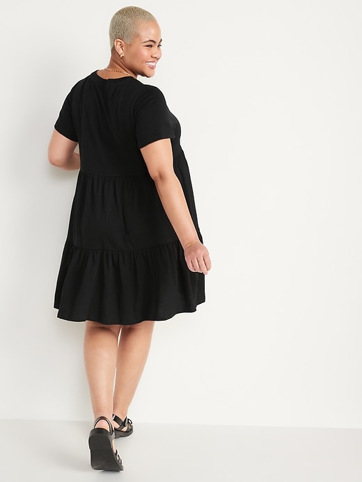 Image number 6 showing, Short-Sleeve Tiered Slub-Knit Mini Swing Dress for Women