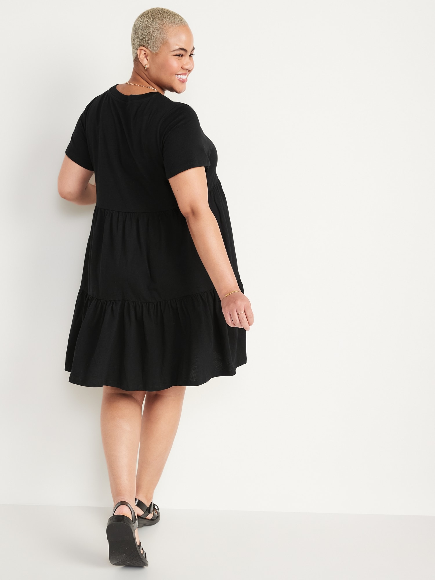 Short-Sleeve Tiered Slub-Knit Mini Swing Dress for Women | Old Navy
