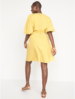 Waist-Defined Puff-Sleeve Mini Wrap Dress | Old Navy