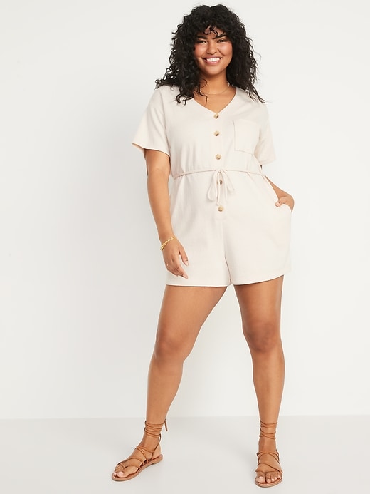 Image number 5 showing, Textured-Knit Utility Short-Sleeve Romper for Women -- 3.5-inch inseam
