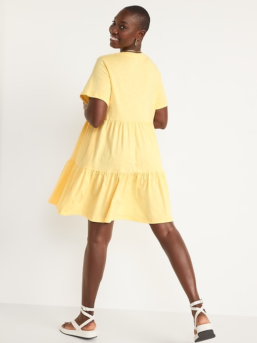 Image number 6 showing, Short-Sleeve Tiered Slub-Knit Mini Swing Dress