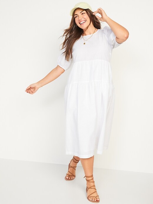 Image number 5 showing, Tiered Puff-Sleeve All-Day Midi Swing Dress for Women