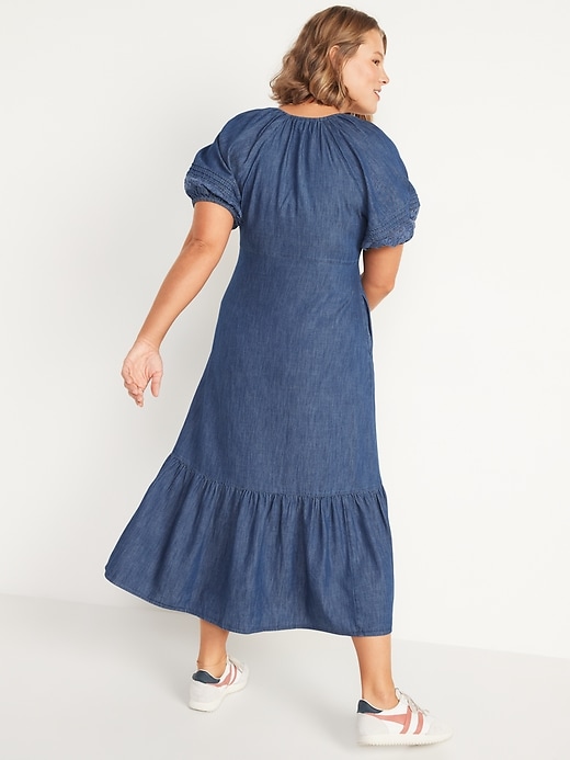 Image number 6 showing, Chambray Puff-Sleeve All-Day Maxi Swing Dress
