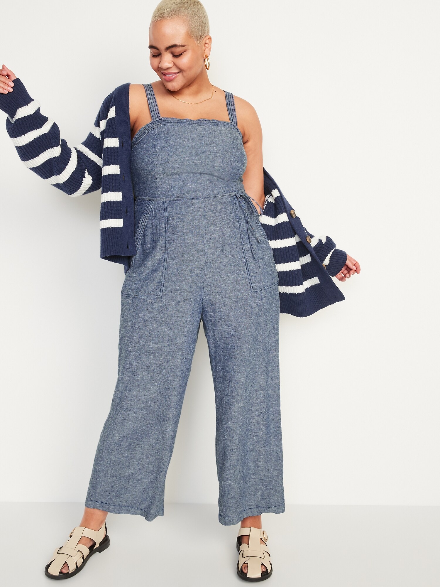 Tie-Belt Wide-Leg Jumpsuit for Women 