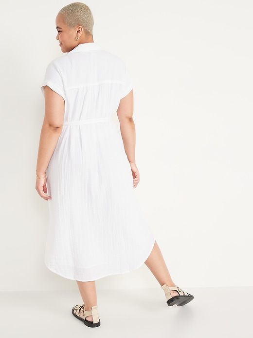 Image number 6 showing, Short-Sleeve Waist-Defined Midi Shirt Dress for Women