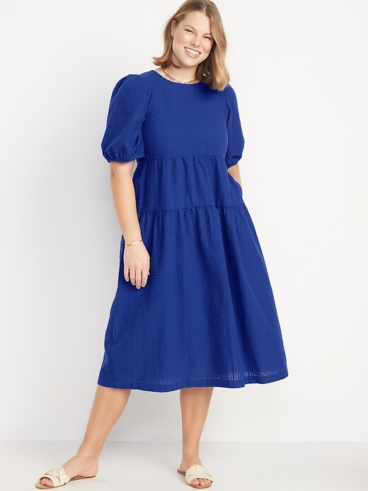 Image number 5 showing, Tiered Puff-Sleeve All-Day Midi Swing Dress for Women