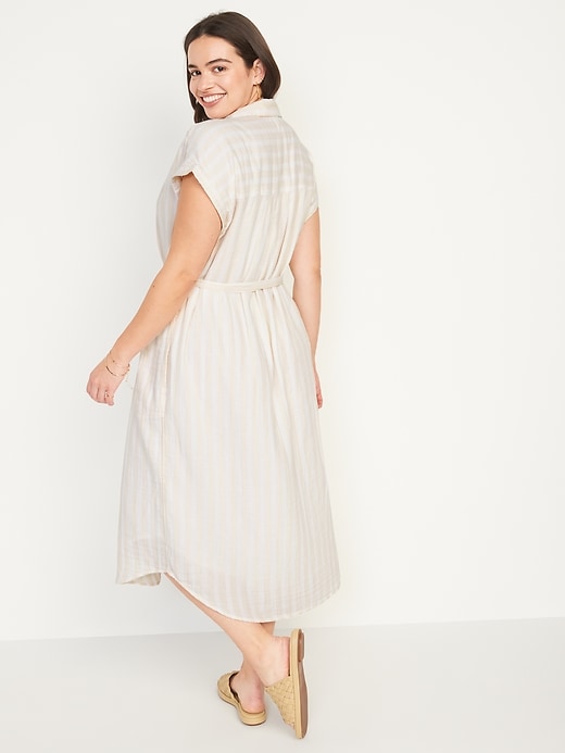 Image number 6 showing, Short-Sleeve Waist-Defined Striped Midi Shirt Dress