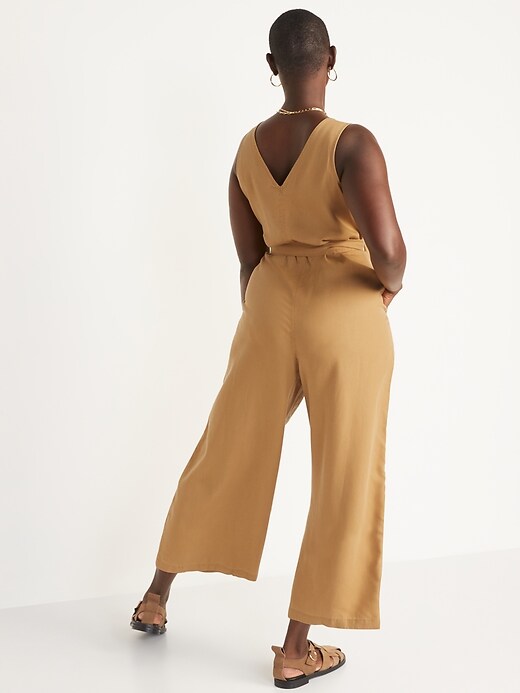 Image number 6 showing, Sleeveless Voop-Neck Waist-Defined Jumpsuit for Women