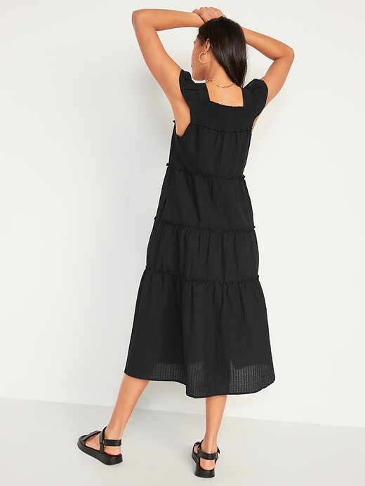 Image number 2 showing, Flutter-Sleeve Printed Tiered Smocked Midi Swing Dress