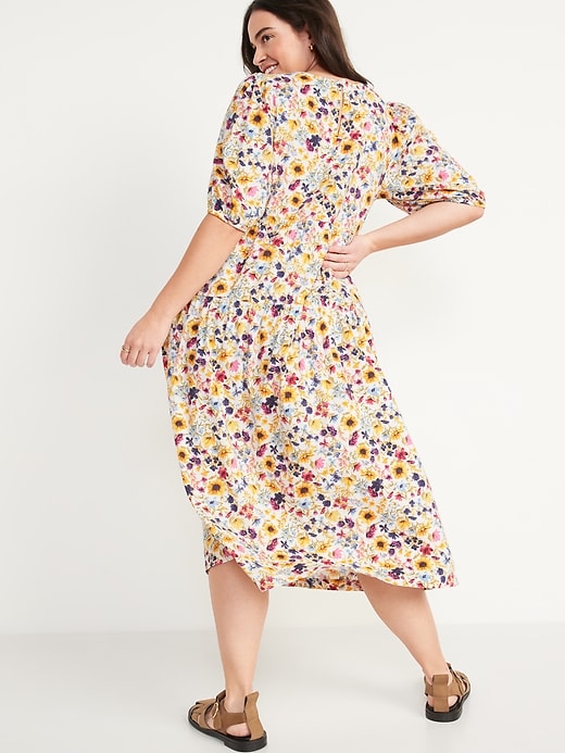 Puff-Sleeve Floral-Print All-Day Midi Swing Dress for Women | Old Navy