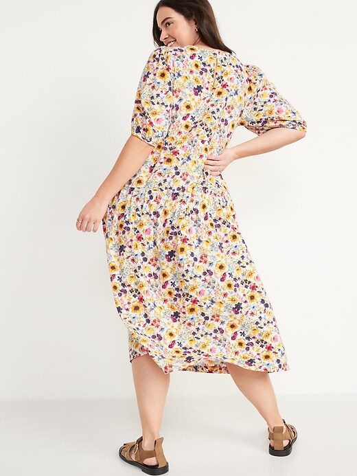 Puff Sleeve Floral Print All Day Midi Swing Dress For Women Old Navy 2201