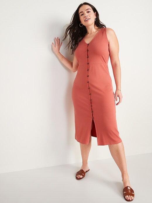 Image number 5 showing, Fitted Sleeveless Rib-Knit Button-Front Midi Dress