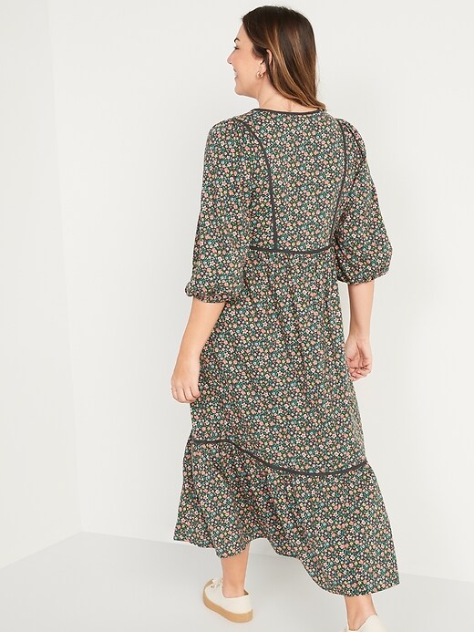 Image number 5 showing, Tie-Neck 3/4-Sleeve All-Day Maxi Swing Dress