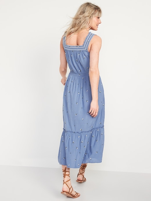 Image number 2 showing, Sleeveless Waist-Defined Embroidered Clip-Dot Maxi Dress for Women