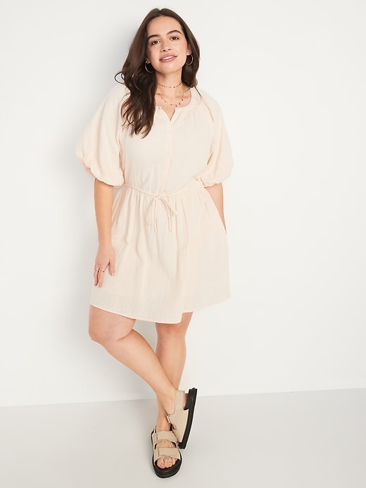 Image number 5 showing, Waist-Defined Puff-Sleeve Mini Dress