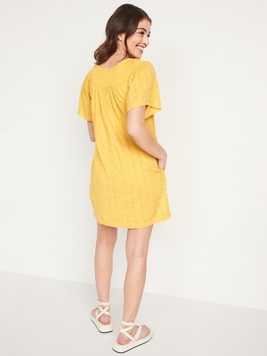 Image number 2 showing, Flutter-Sleeve Smocked Embroidered Mini Shift Dress