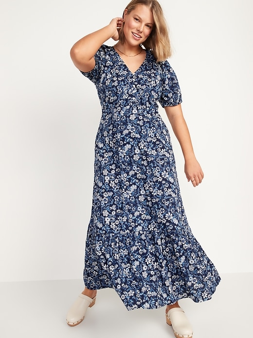 Floral-Print Puff-Sleeve All-Day Maxi Swing Dress for Women | Old Navy