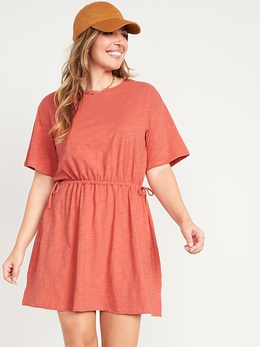 Image number 5 showing, Waist-Defined Short-Sleeve Slub-Knit Mini T-Shirt Dress