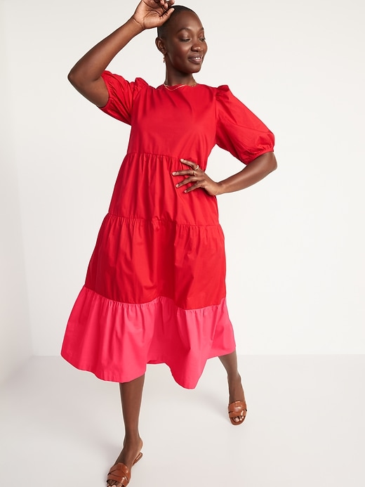 Image number 5 showing, Tiered Two-Tone All-Day Midi Swing Dress for Women