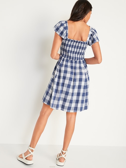 Fit Flare Flutter Sleeve Gingham Mini Dress