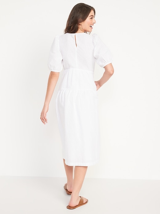 Image number 2 showing, Tiered Puff-Sleeve All-Day Midi Swing Dress for Women