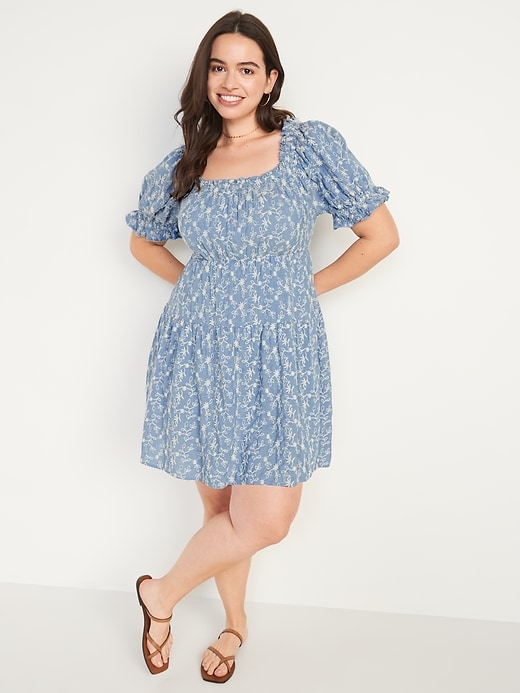 Image number 5 showing, Puff-Sleeve Tiered Mini Swing Dress for Women
