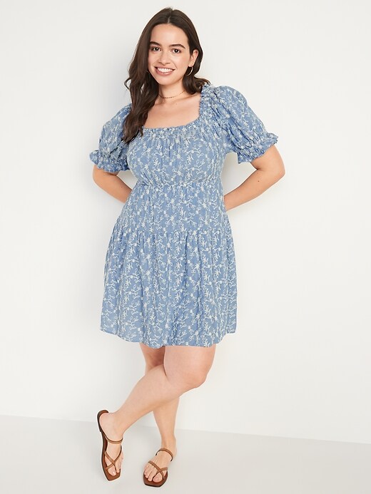 Puff-Sleeve Tiered Mini Swing Dress | Old Navy