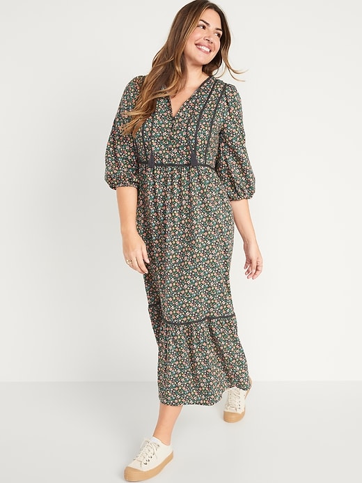 Image number 4 showing, Tie-Neck 3/4-Sleeve All-Day Maxi Swing Dress