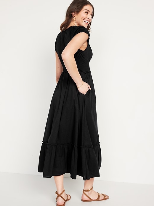 Image number 2 showing, Waist-Defined Puff-Sleeve Clip-Dot Midi Dress for Women