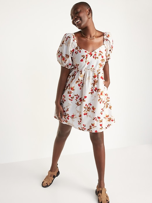 Puff-Sleeve Fit & Flare Printed All-Day Mini Dress | Old Navy