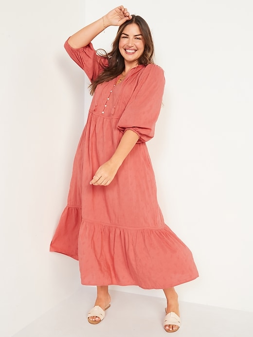 Image number 5 showing, Tie-Neck 3/4-Sleeve All-Day Maxi Swing Dress for Women