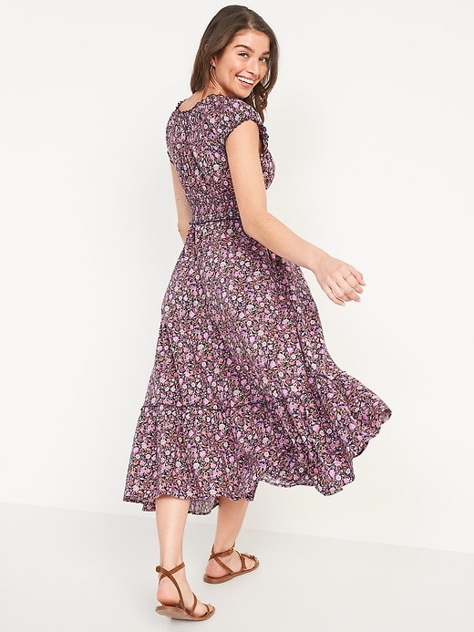 Image number 2 showing, Waist-Defined Short-Sleeve Printed Midi Dress
