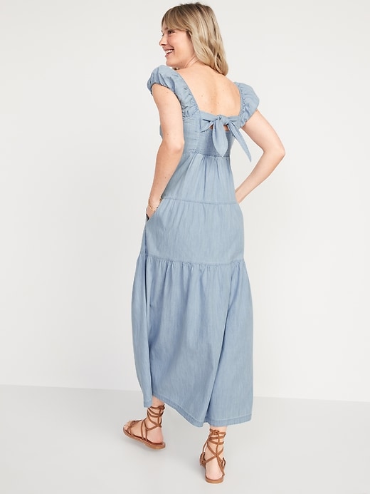 Image number 2 showing, Chambray Tiered All-Day Fit & Flare Maxi Dress for Women
