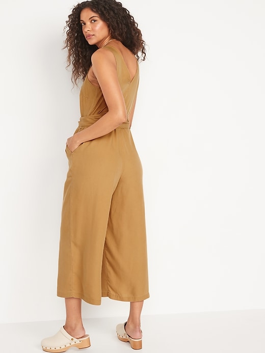 Image number 2 showing, Sleeveless Voop-Neck Waist-Defined Jumpsuit for Women